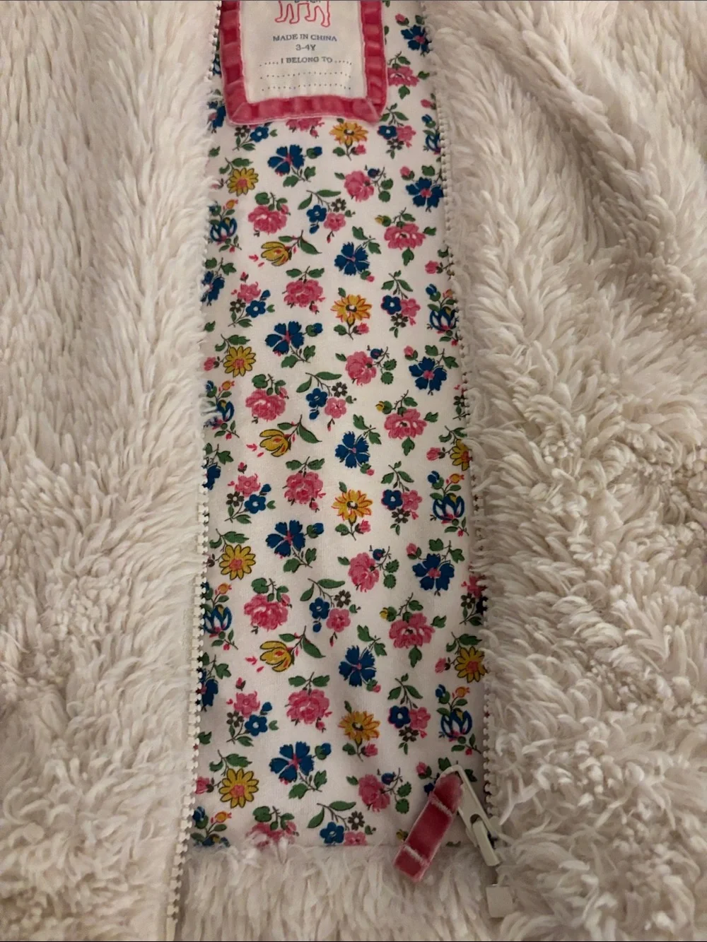 Mini Boden Sz 3T 4T Kids Plush Hooded Vest with Floral Lining - Cream like new